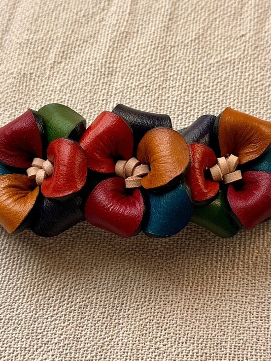 Handmade Leather Multicolor Floral Hair Barrette | Colombian Artisan Clip main image 6